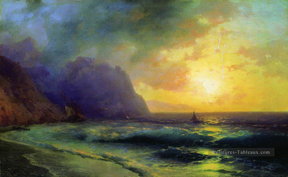 Ivan Aivazovsky coucher de soleil en mer Paysage marin Peintures à l'huile